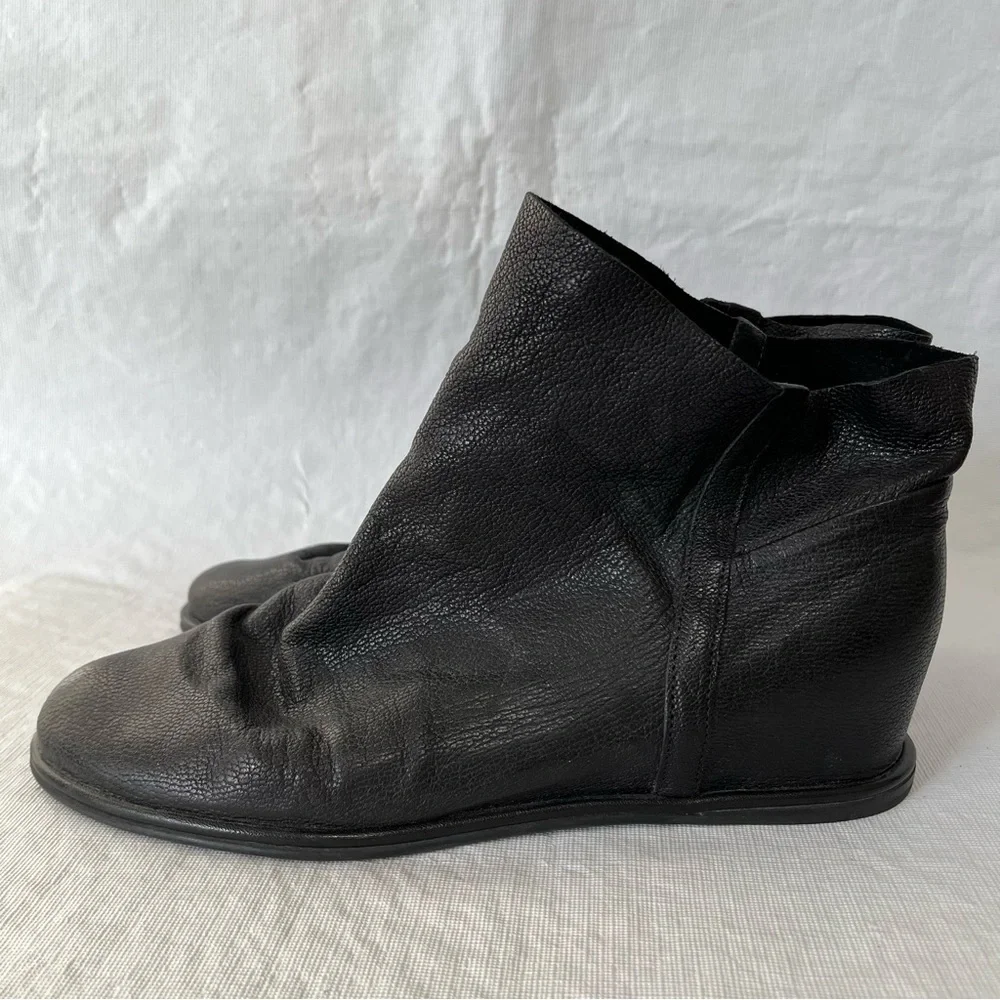 Stewart Weitzman Sprite Slouchy Black Leather Wedge Ankle Booties